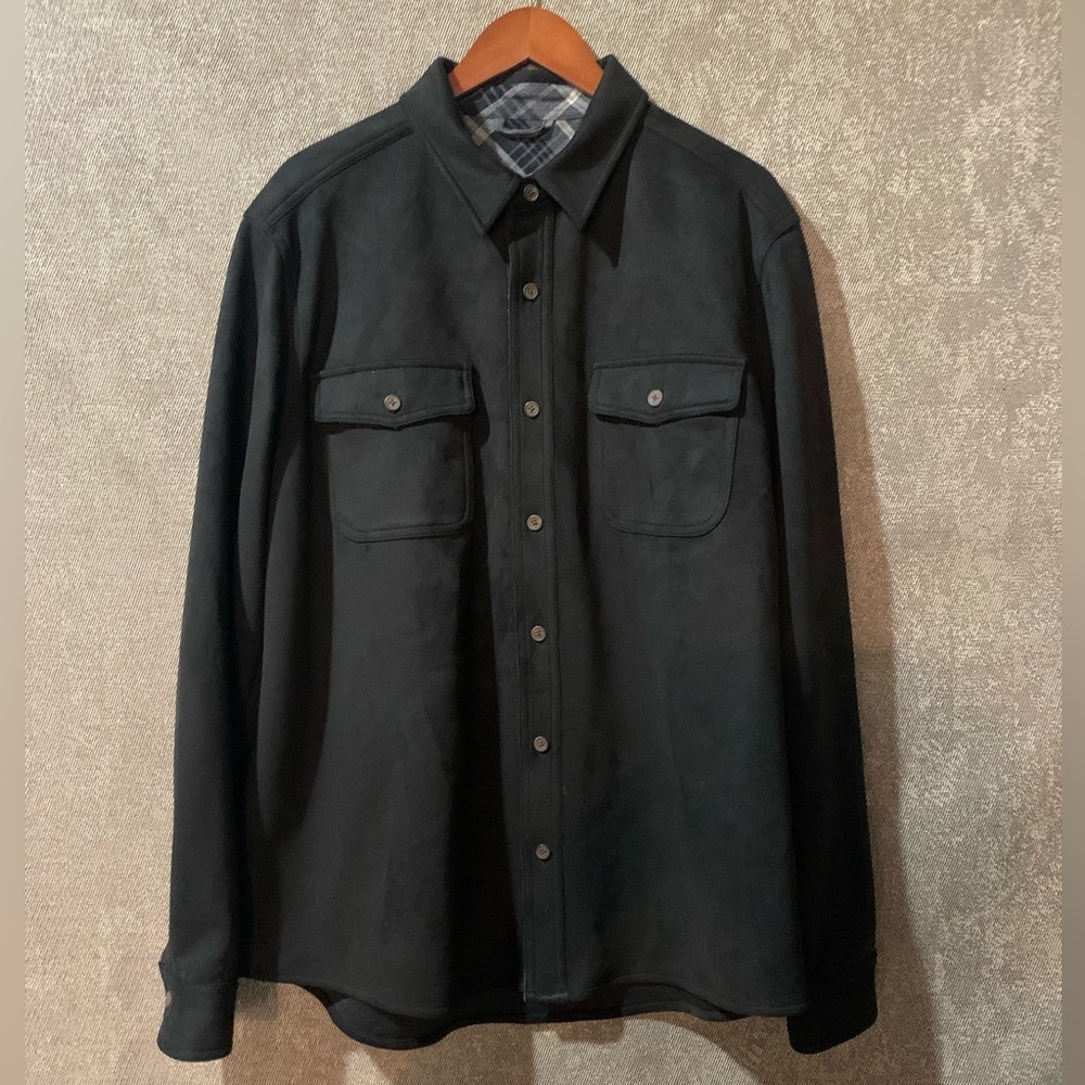 Faux Suede Black Button-Down Shirt